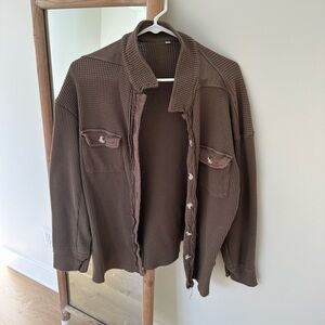 Brown Button-Up Waffle Knit button down
